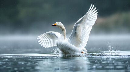 A goose gracefully gliding across the surface of a tranquil lake