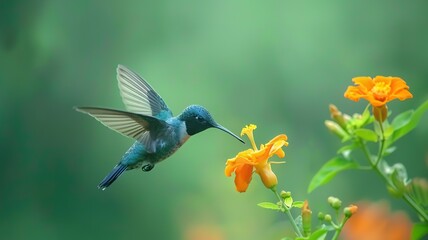 Naklejka premium A hummingbird is sucking nectar