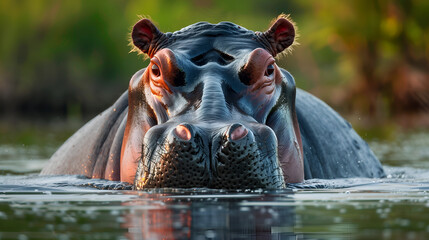 a hippo soaking in the water