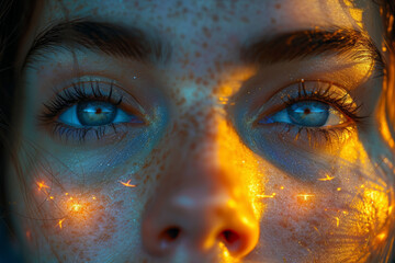 Naklejka premium A gentle halo of soft light framing a face, conveying a sense of peace and contentment. Concept of inner harmony and balance. Generative Ai.