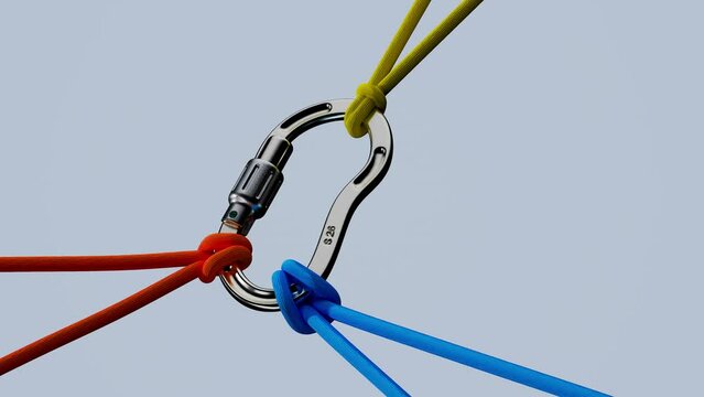 Climbing carabiner safety check, closeup of ropes