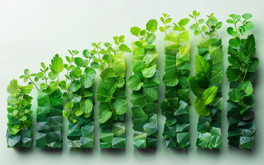 Progressive growth bar graph made of green leaves