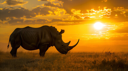 Fototapeta premium A majestic rhinoceros at sunset
