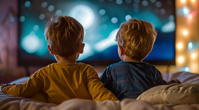 brother and sister are watching television