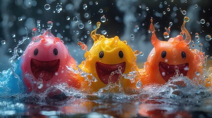 Colorful Water Toys Splashing in Water