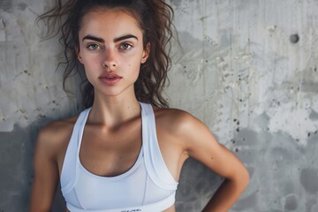 Fototapeta premium a beautiful girl or woman looking at the camera, shiny/glossy, fashion photography, magazine cover, half body