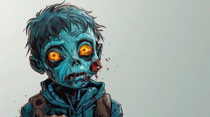 Illustration of a delightful zombie schoolboy with disheveled hair, whimsical and detailed, perfect for children?s books, Halloween themes, and fun storytelling