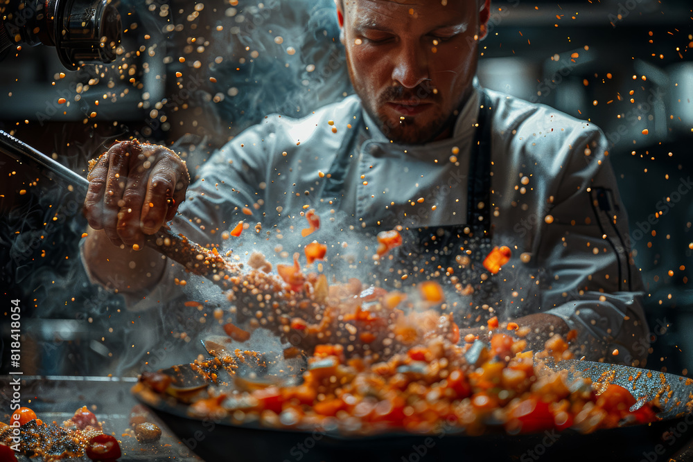 Poster a chef infusing traditional recipes with modern twists, reinventing classics with innovative techniq