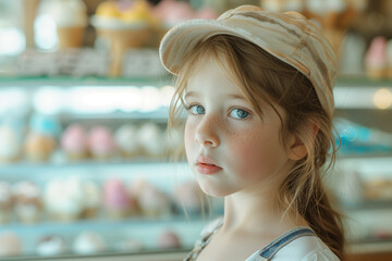 A young girl wearing a hat. Summer concept