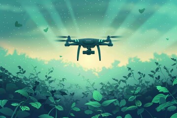 Obraz premium Drone operations in tulip fields emphasize pesticide monitoring and precise agricultural applications, integrating agritech solutions for desert farming and crop management