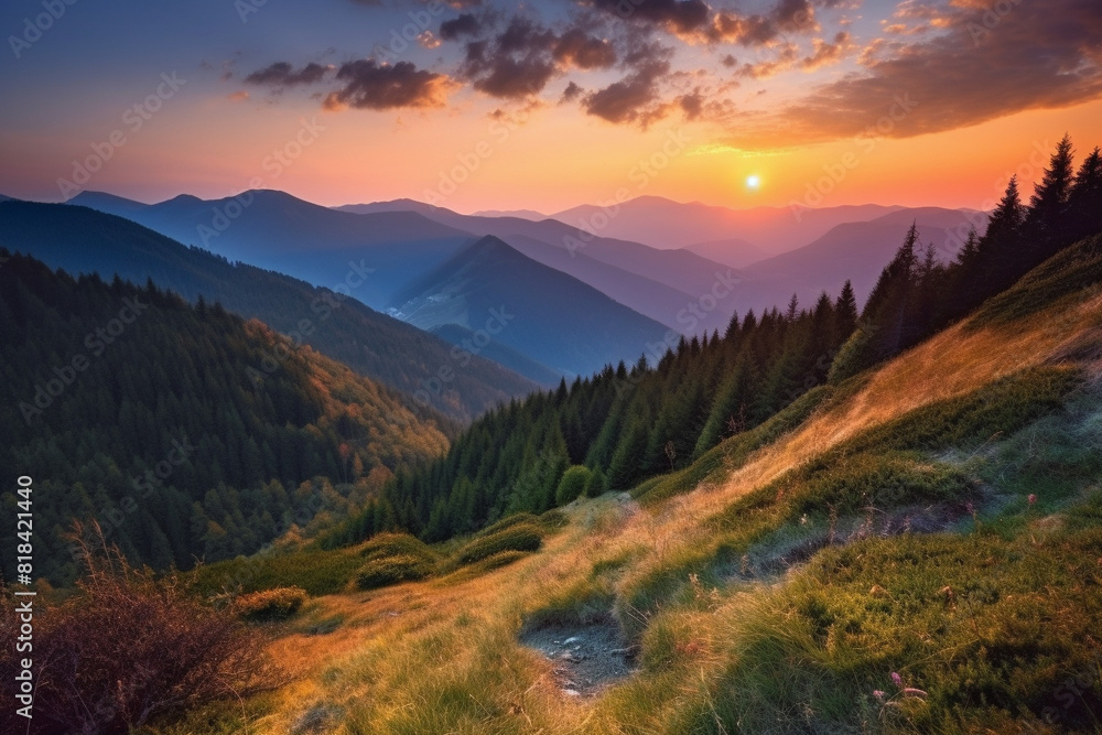 Canvas Prints sunset in mountainous valley generative ai