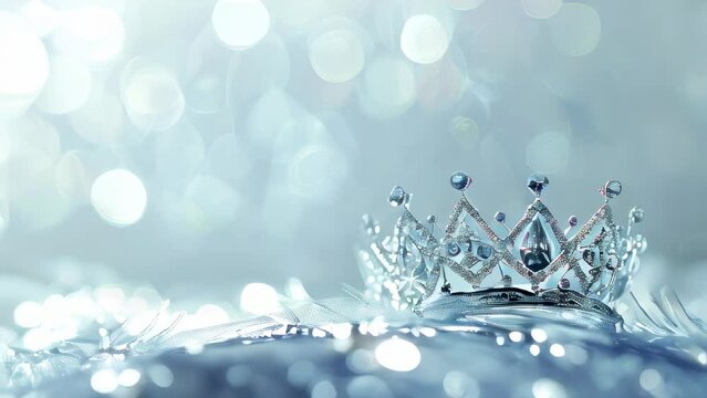 Sparkling crown resting on reflective surface with bokeh background