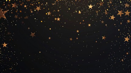 Black background with golden stars falling all over the place, flat vector illustration, flat design, high resolution, high details, high quality, high definition