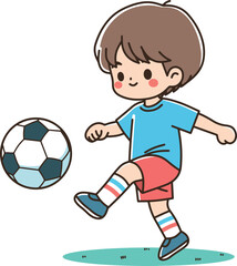 Little kid playing soccer illustration