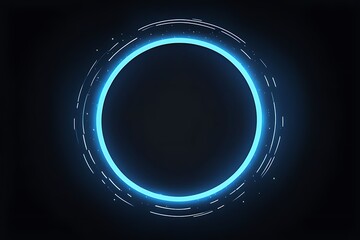 blue circle light frame on black background. Blue light effects on round placeholder for your text on dark background. A blue glowing circle. For futuristic or technology-themed designs. 