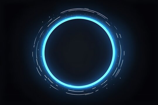  blue circle light frame on black background. Blue light effects on round placeholder for your text on dark background. A blue glowing circle. For futuristic or technology-themed designs.  - Powered by Adobe