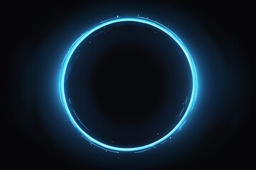  blue circle light frame on black background. Blue light effects on round placeholder for your text on dark background. A blue glowing circle. For futuristic or technology-themed designs. 