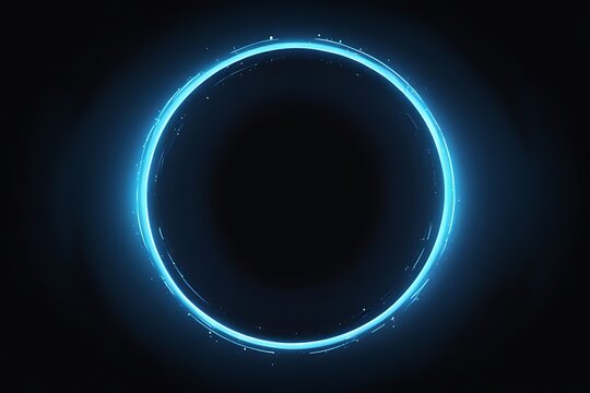  blue circle light frame on black background. Blue light effects on round placeholder for your text on dark background. A blue glowing circle. For futuristic or technology-themed designs. 