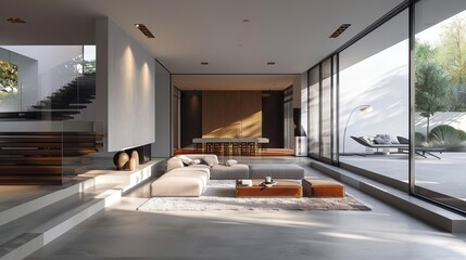 Fototapeta premium Minimalist lifestyle in modern architecture, showcasing simple yet elegant home designs