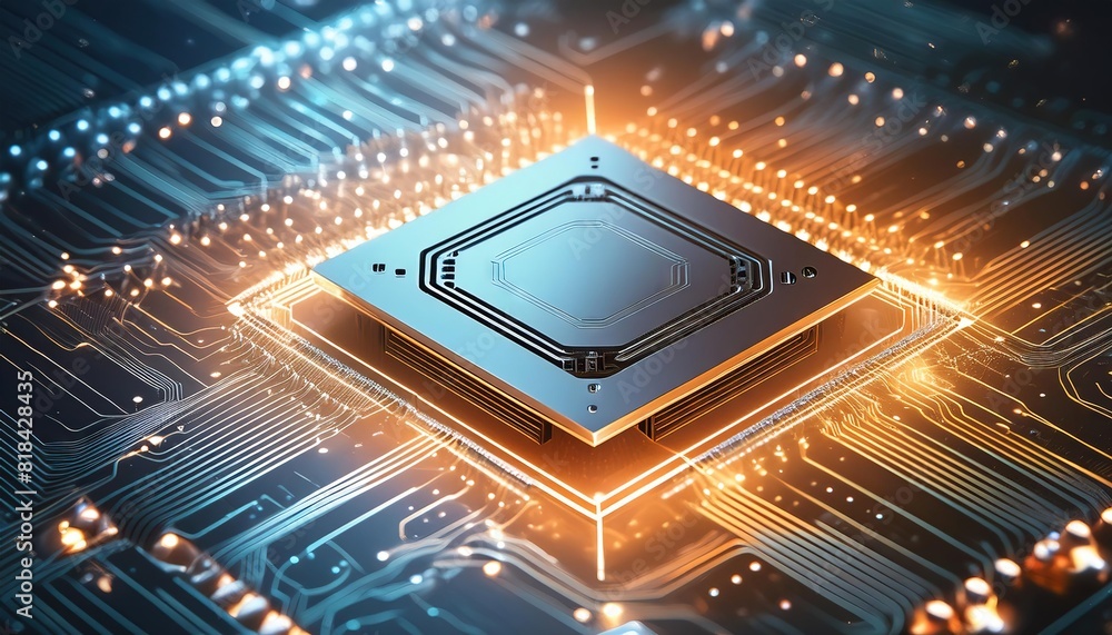 Poster advanced computing microchip with circuitry