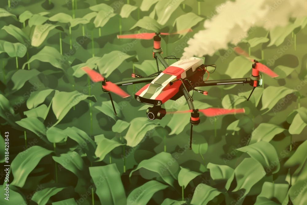 Poster drone monitoring technologies enhance lush green corn field management, integrating camera drones fo
