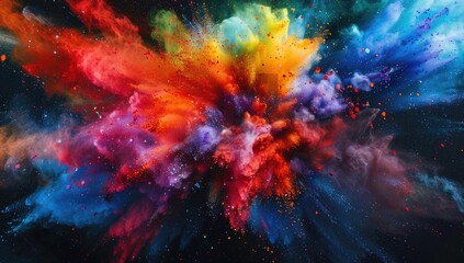 Colorful explosion of paint, ink and powder with abstract background