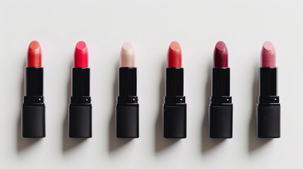 modern lipstick shades arranged neatly on white background