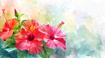 Watercolor hibiscus on a white background