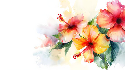Watercolor hibiscus on a white background