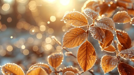 a delicate autumn background with yellow leaves and branches, adorned in the style of soft white bokeh lights soft focus blur 
