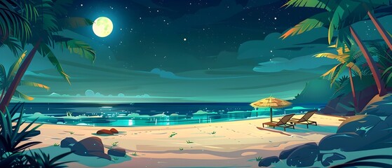 Summer holiday at the beach on night landscape
