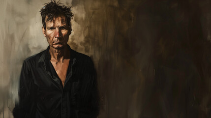 portrait of a man in black shirt, painting artwork 