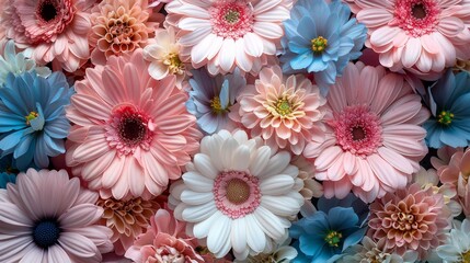Close-up of bright colorful flowers. Background of flowers