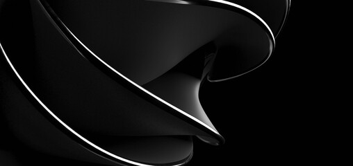 Abstract 3d background wavy shape premium black silver layered shape. 3d rendering abstract wavy shape