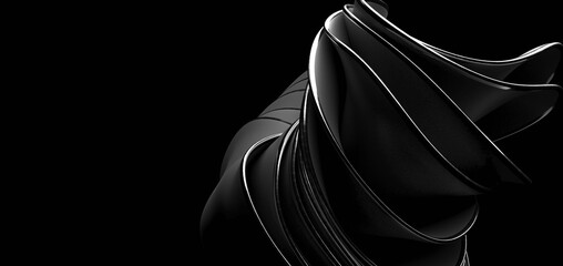 Abstract 3d background wavy shape premium black silver layered shape. 3d rendering abstract wavy shape