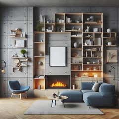 Scandinavian hygge home interior design with a living room, grey or light grey sofa with table, ai_generated