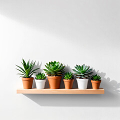 Fototapeta premium succulent plant on the shelf against empty wall mockup