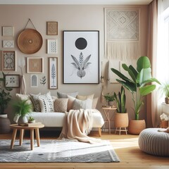 Boho minimalist home interior design of modern living room, ai_generated