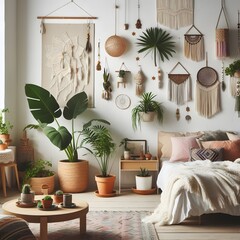 Boho minimalist home interior design of modern living room, ai_generated