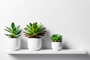 Fototapeta premium succulent plant on the shelf against empty wall mockup