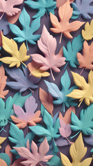 Clustered 3D leaves in a pop art style with pastel colors.