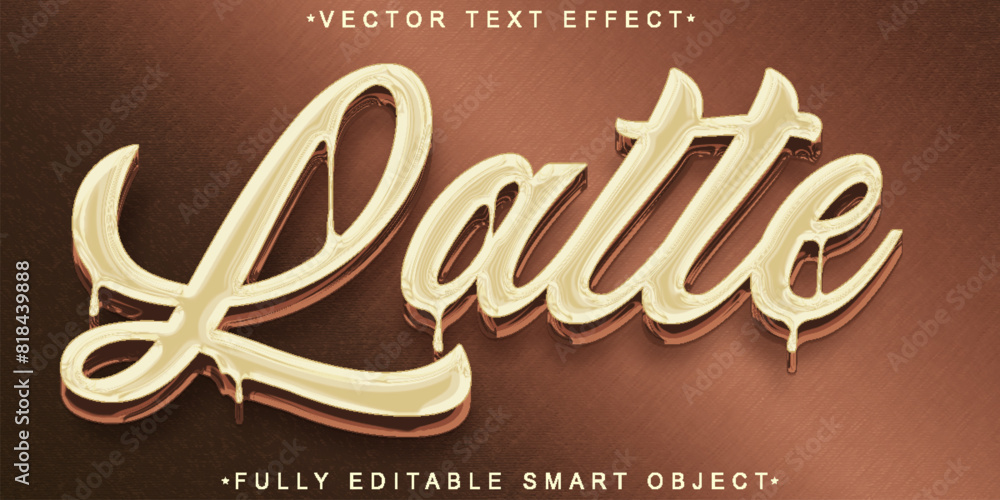 Poster brown cream coffee latte vector fully editable smart object text effect