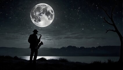 A narrative centered around a lone saxophonist improvising under the moonlit sky (4).jpg, A narrative centered around a lone saxophonist improvising under the moonlit sky ai_generated