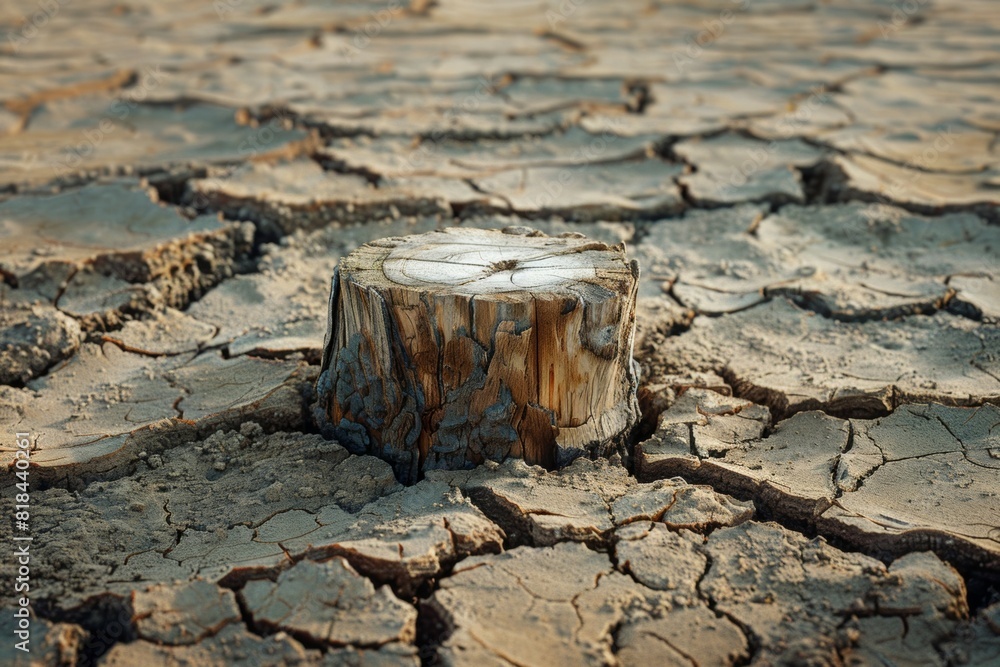 Poster stump from felled tree in drought concept. record summer heat. background of the consequences of env