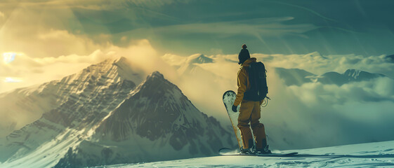 A portrait of a man snowboarding in action - Powered by Adobe