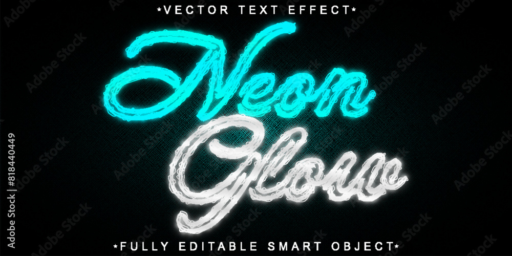 Poster turquoise electric neon glow vector fully editable smart object text effect