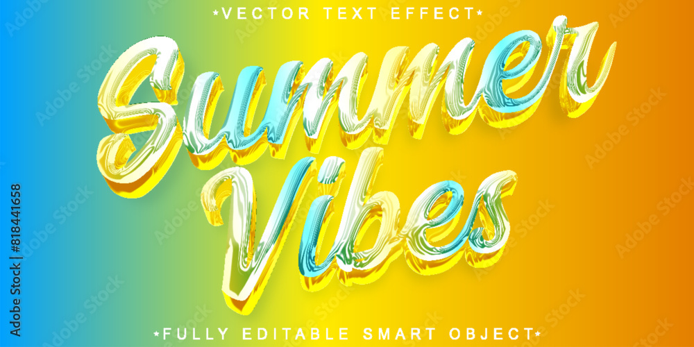 Poster turquoise yellow summer vibes vector fully editable smart object text effect