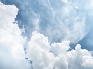 Nature blue sky with clouds background.