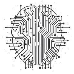 Black Line Diagram of AI Brain Icon on White Background


