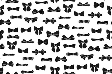 Ribbon bows seamless pattern. Trendy elegant simple endless ornament bow tape for decoration celebration. Various cartoon knot gift symbol ribbon abstract boundless background. Vector illustration